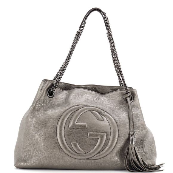 Gucci Soho Chain Strap Shoulder Bag Leather Medium Gray